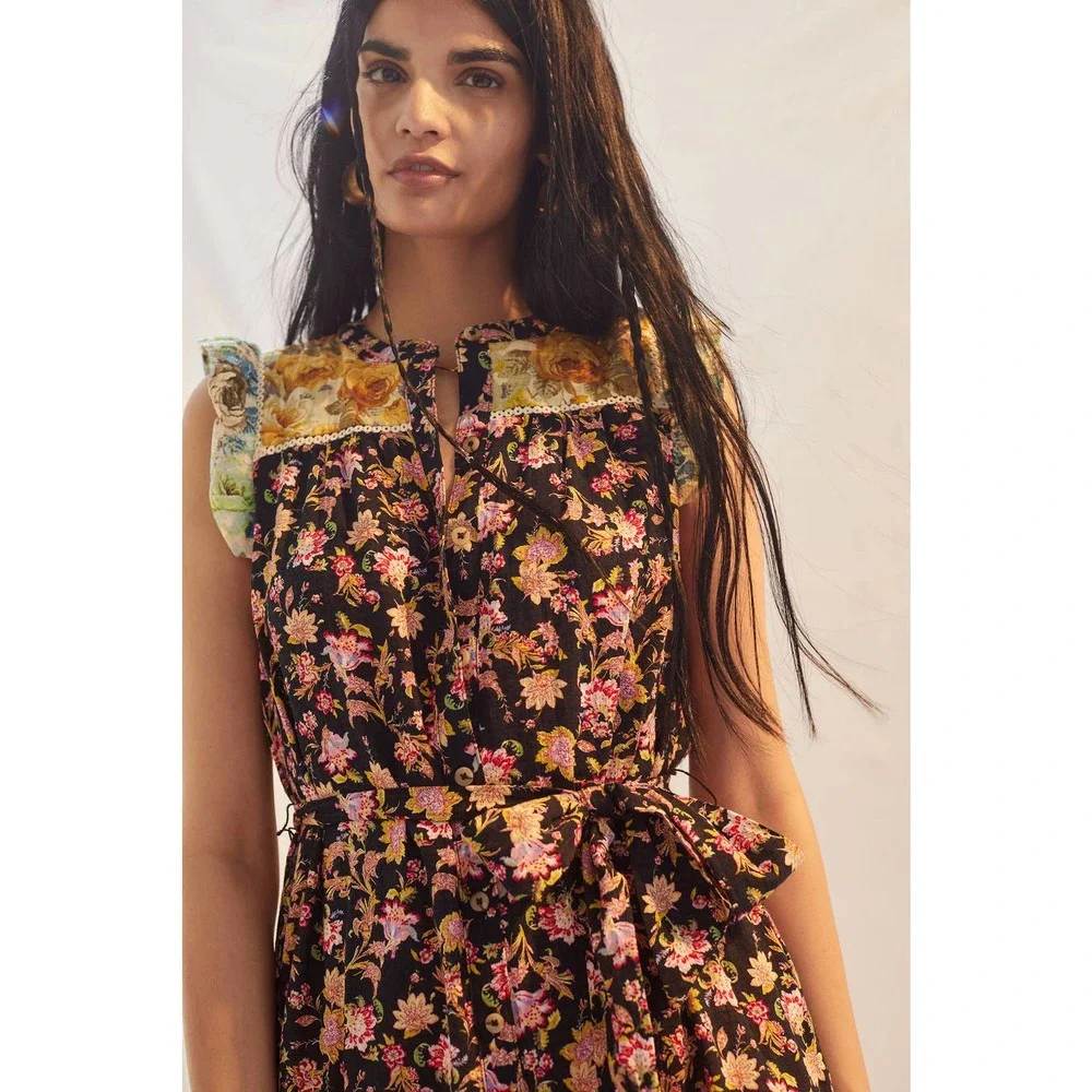 New Anthropologie Ruffled Boho Inspired Floral Midi Dress $170 XS - Picture 3 of 9